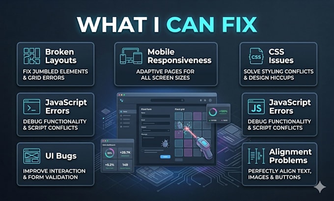 fix HTML CSS javascript bugs on your website