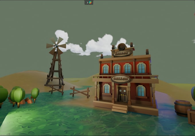 create a stylized 3d low poly environment scene in blender