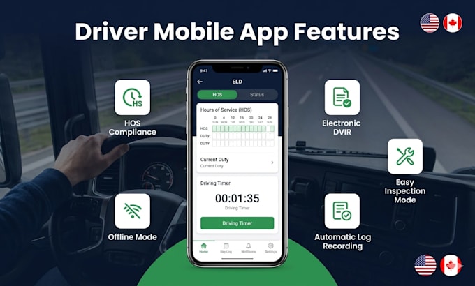 build fmcsa and eld compliant fleet management app and website for canada and US