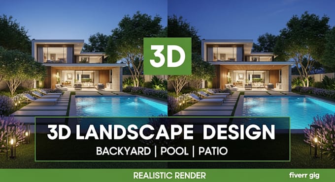 3d garden design landscape rendering pool patio terrace backyard