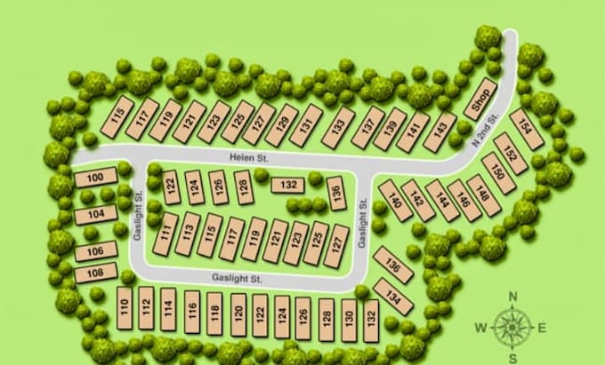 design site plan rv park map, town map, semi truck, map park