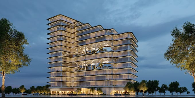 high end luxury 3d hotel design with interior and exterior rendering