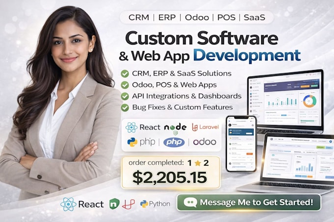 develop custom software, web apps, CRM, erp, odoo, pos system and saas platforms