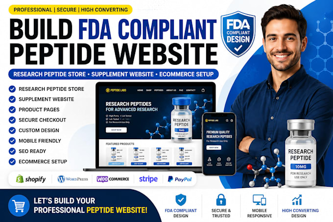 build fda compliant peptide website research peptide store supplement website