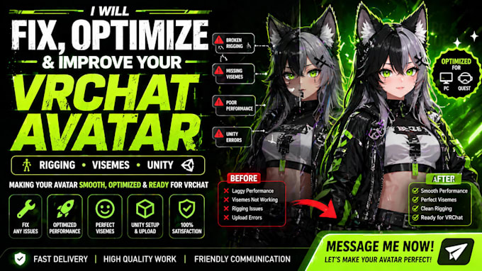 fix and optimize vrchat and vroid avatars and rigging and unity