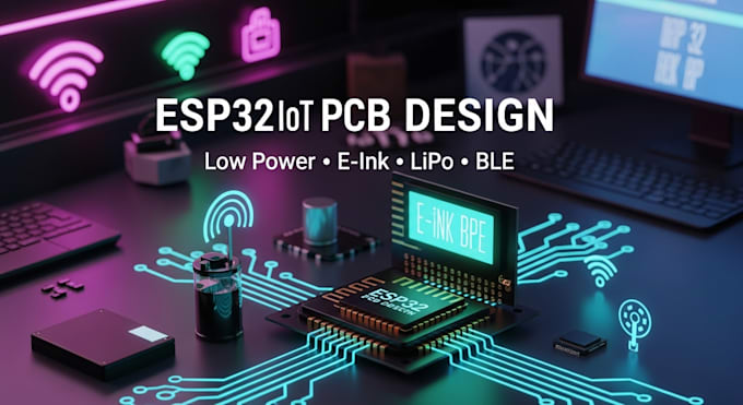 esp32 iot pcb with e ink, lipo, ble embedded system iot prototype wearable pcb