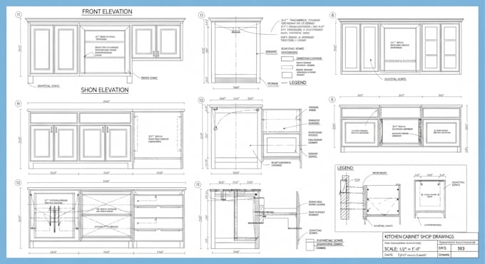 make detailed shop drawing for kitchen cabinets