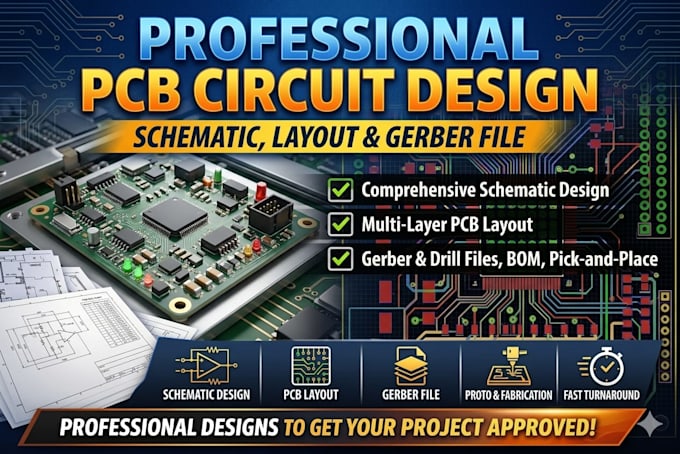 do pcb circuit design schematic layout pcb assembly prototype get gerber file