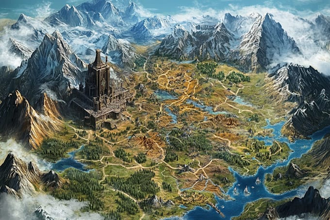 make fantasy map illustration for dnd, novels