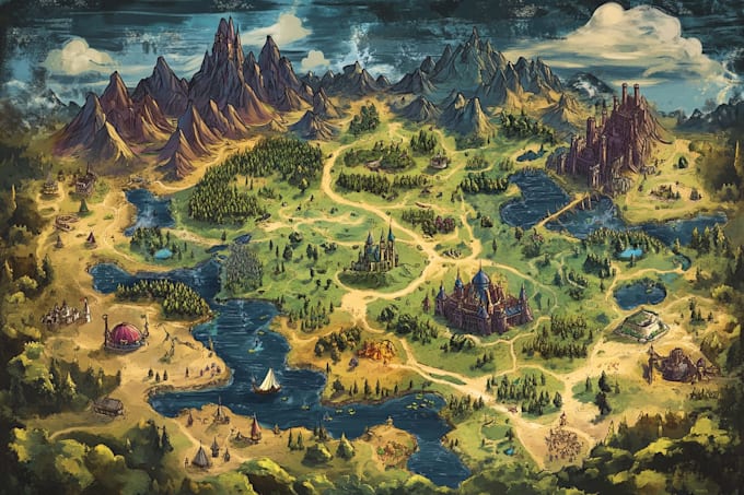 draw fantasy map or ship illustration