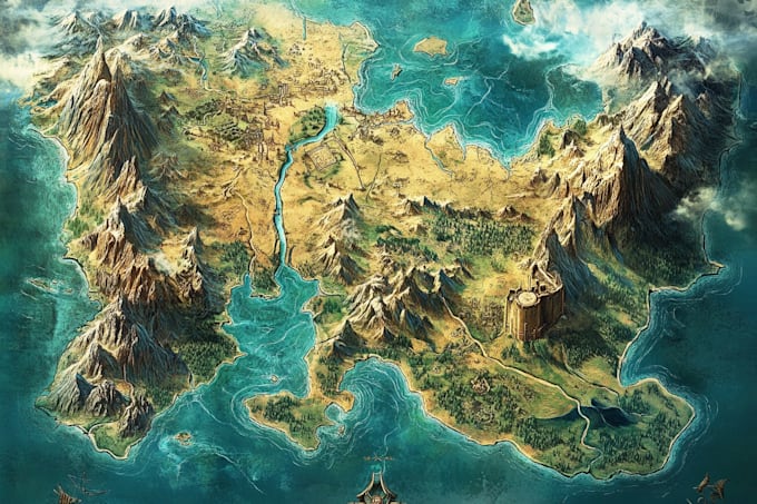 make fantasy map illustration for dnd, novels