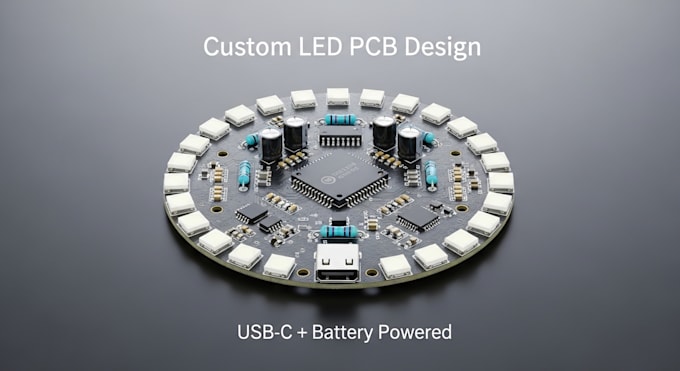 design led ring light pcb with battery and usb c charging circuit