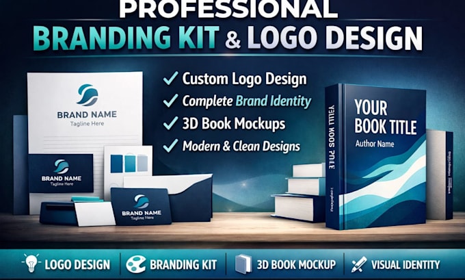 create modern branding  book kit visual identity 3d book mockup logo design