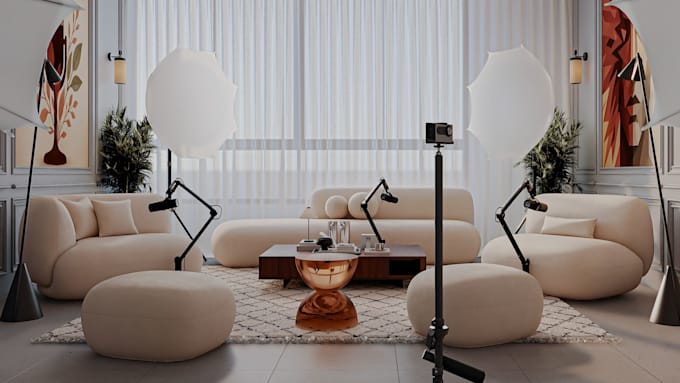 create realistic 3d podcast studio design, recording studio, TV streaming studio