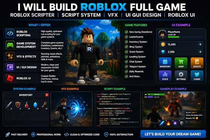 build roblox full game roblox scripter script system vfx ui gui design roblox ui