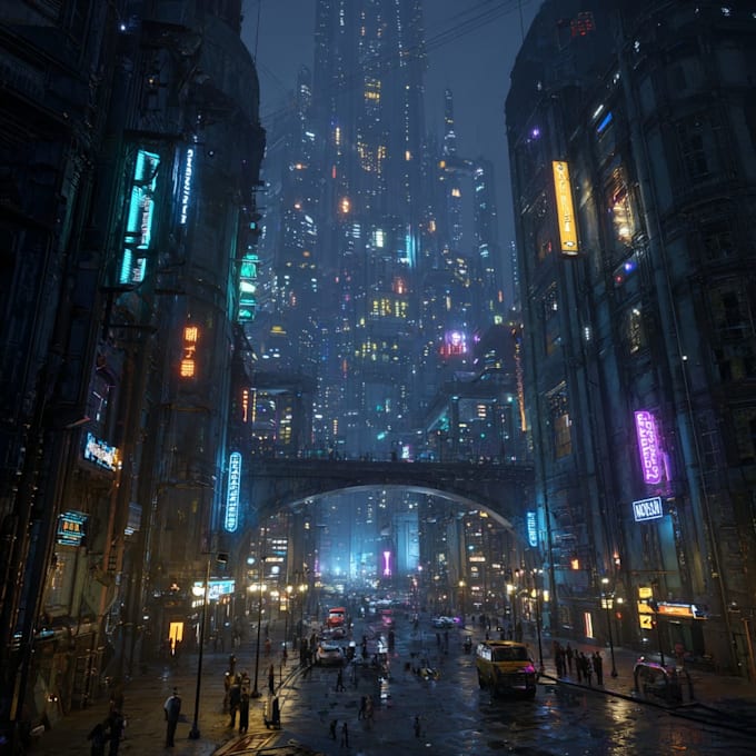 Do concept art cyberpunk sci fi, futuristic city by Esutouray | Fiverr