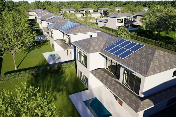 recreate master plan, site landscape design, residential development, 3d render