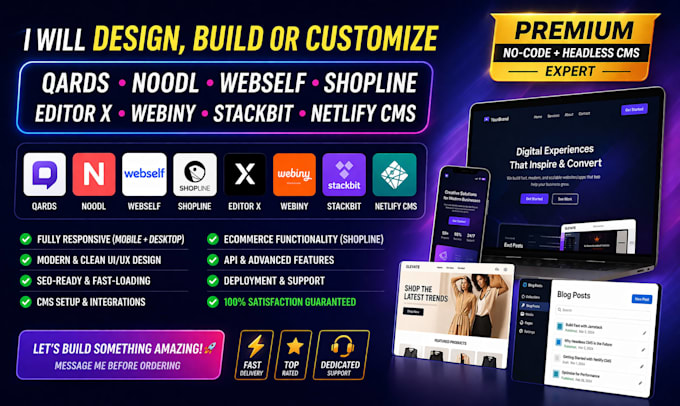 build qards noodl webself shopline editor x webiny stackbit netlify cms website