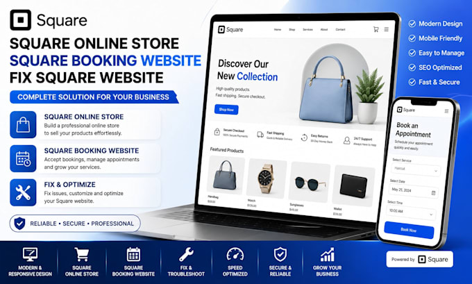 design square online store square booking website and fix square website