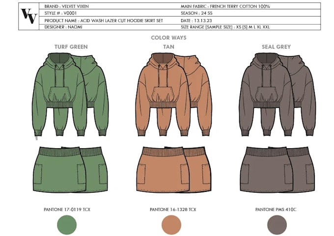 make tech pack with measurement chart, bom, help with sourcing