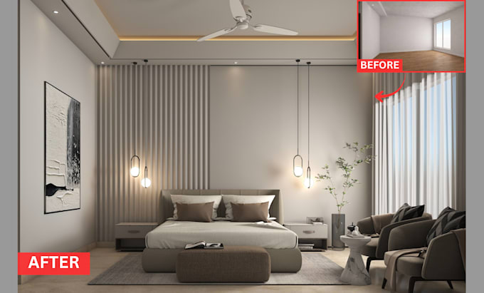 create realistic bedroom interior design