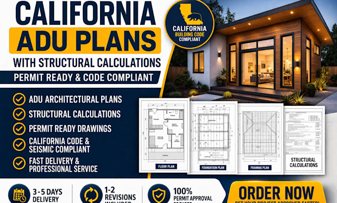 Design california adu plans with structural calculations and permit ...