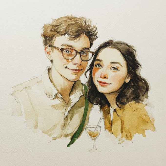 draw a watercolor couple portrait