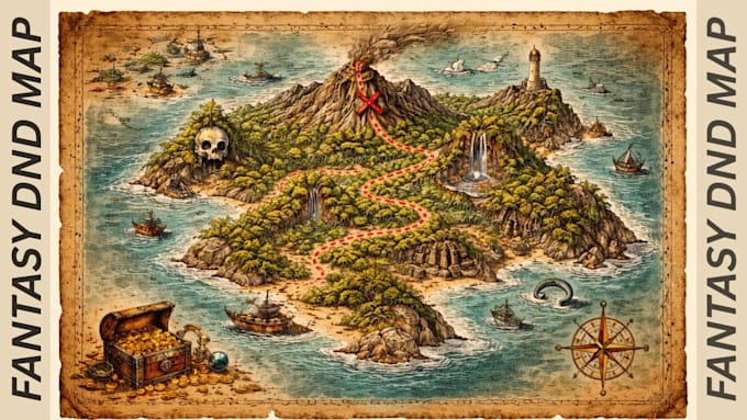 create a fantasy map, dnd map, city map, custom map illustration and dungeon map