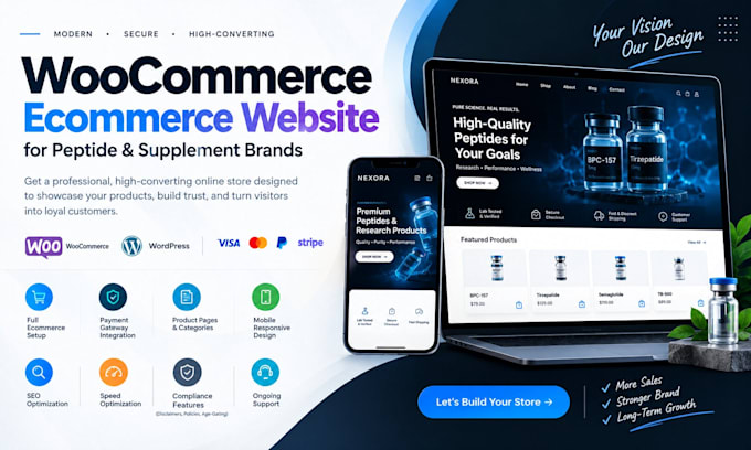 build a woocommerce ecommerce website for peptide brands