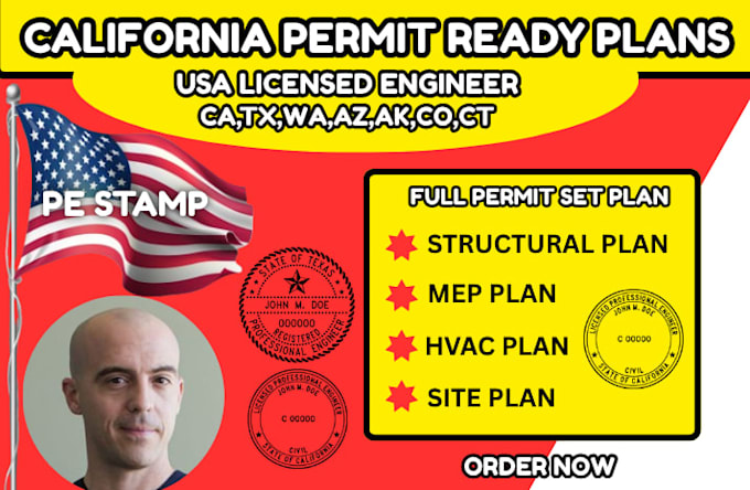 california permit drawing, permit ready plan, deck permit, structural plan,mep