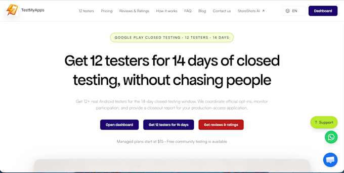 provide 14 testers for google play closed testing for 16 day