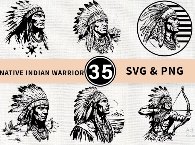 design retro hand drawn indian warrior logo