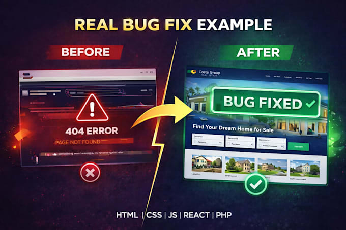 fix HTML CSS javascript or react bugs fast and efficiently