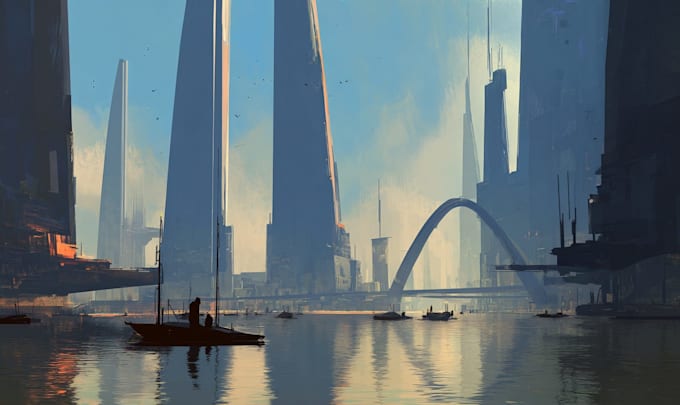 draw epic cyberpunk city concept art for your project