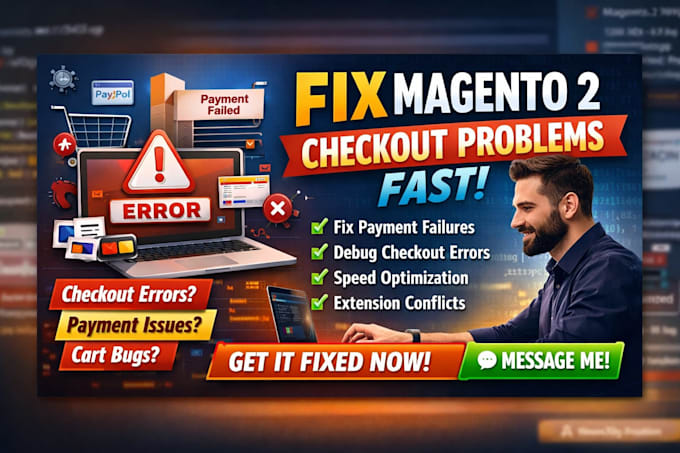 fix magento 2 checkout errors, payment issues, bugs fast