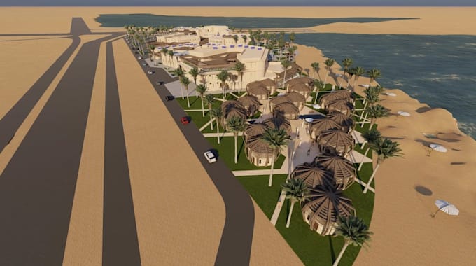 visualize 3d tourist resort,campground map, parking lot design, landscape render