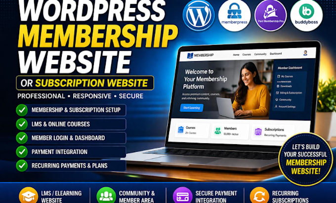 build a wordpress membership website, subscription website, lms website