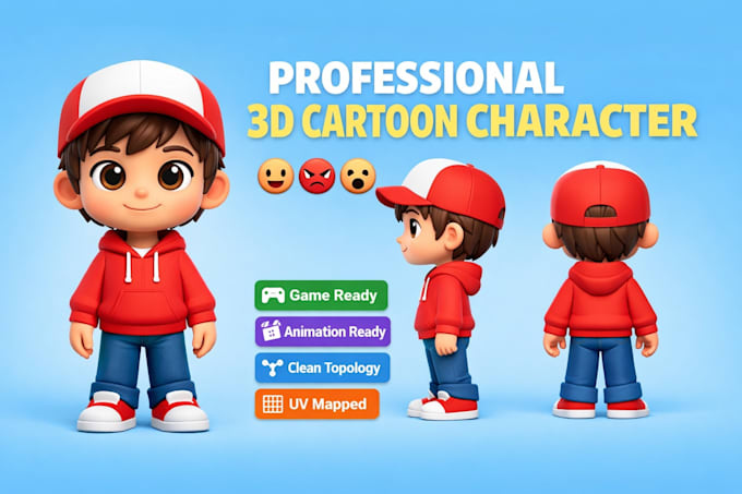 do 3d cartoon character, model cute 3d character modeling, animal and mascot