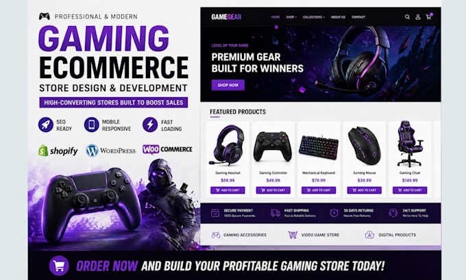 design gaming website, ecommerce website, online store, wordpress gaming store