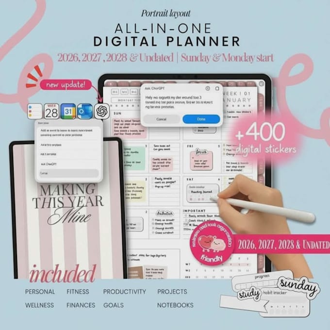 do professional printable planner, minimalist journal and custom tracker