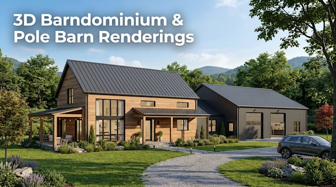 draw barndominium and pole barn house plan and floor plans rendering