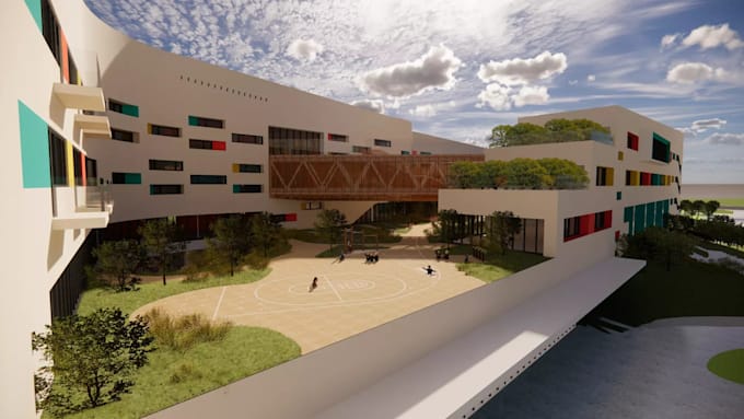 design 3d school, campus, educational building interiors with functional layout