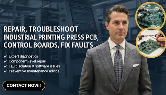 repair, troubleshoot industrial printing press pcb, control boards, fix faults