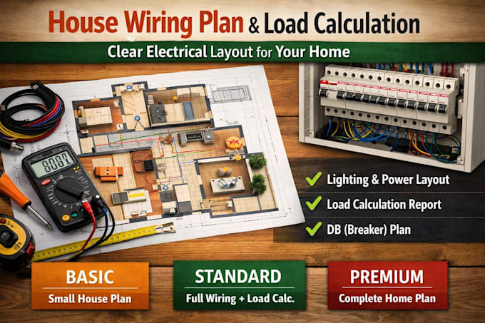 design house wiring plan with load calculation and clear electrical layout