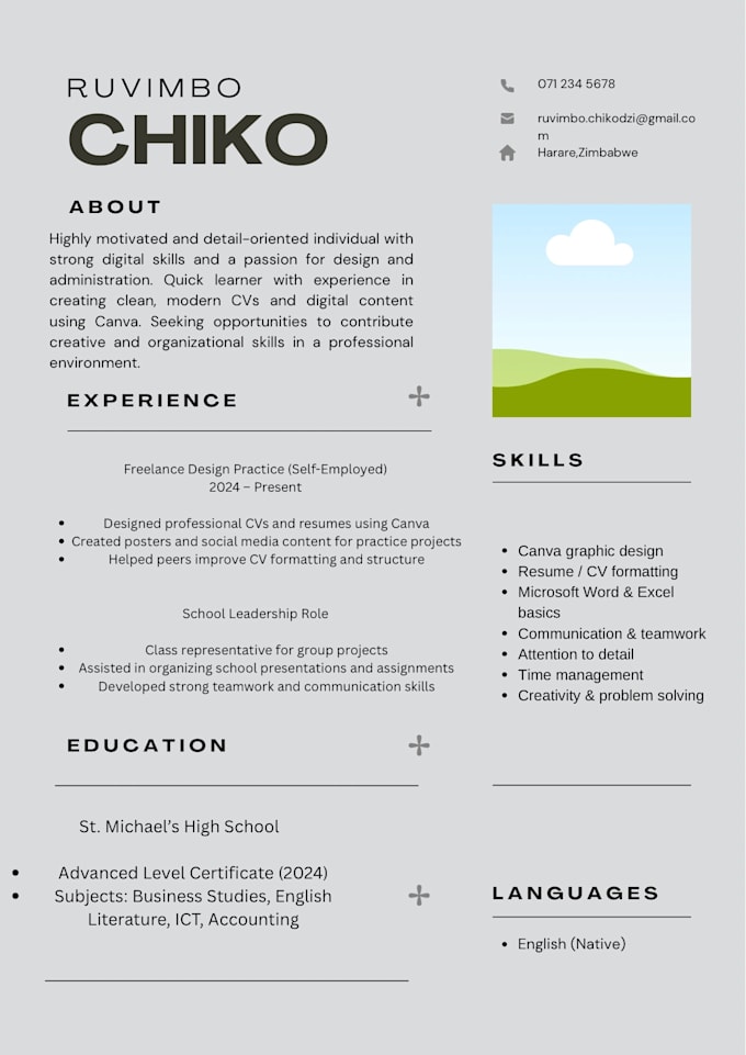 design a professional CV or resume using canva