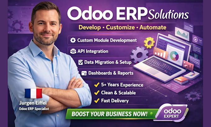 develop and customize odoo erp modules, API integration, setup and automation