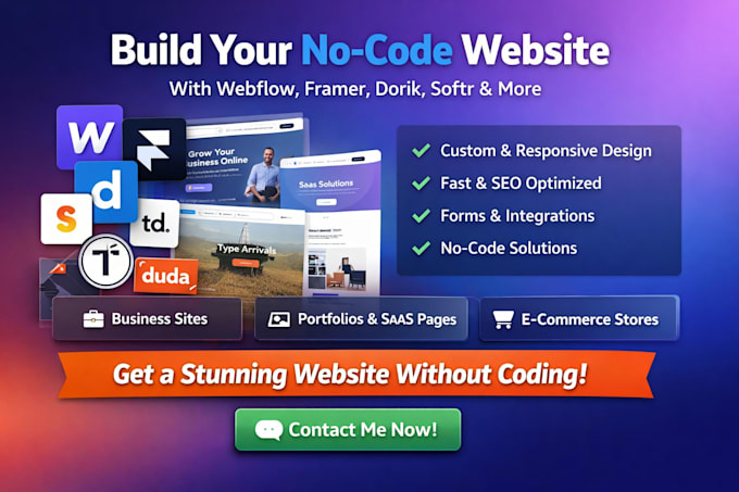 build no code website using webflow farmer dorik, softr typedream tilda duda