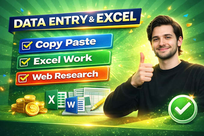accurate data entry, copy paste, excel and web research