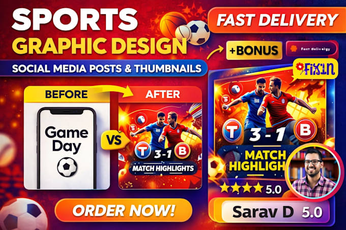 Design professional sports graphics, social media posts and thumbnails ...