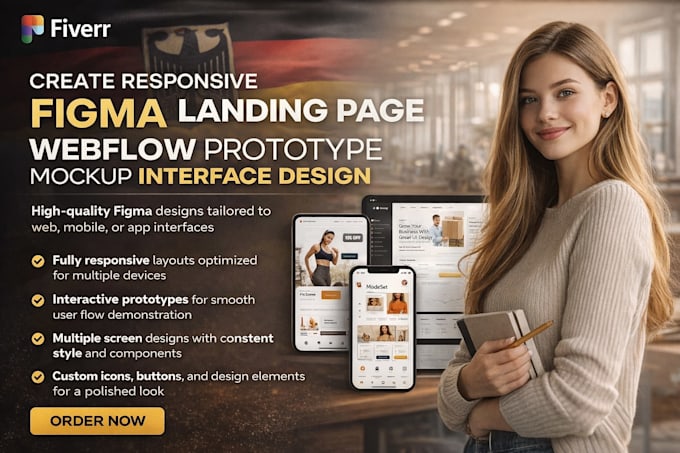 Create responsive figma landing page webflow prototype mockup interface ...